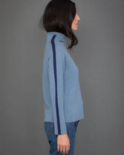 Load image into Gallery viewer, High Neck Cashmere Jumper with Striped Sleeves in Blue