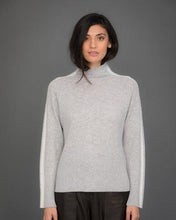 Load image into Gallery viewer, High Neck Cashmere Jumper with Striped Sleeves in Grey