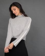 Load image into Gallery viewer, High Neck Cashmere Jumper with Striped Sleeves in Grey