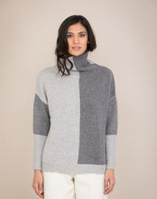 Load image into Gallery viewer, Two-Tone Roll Neck Cashmere Jumper in grey